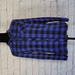 Doublju Women's Long Sleeve Button-Down Plaid Top